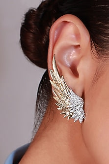 18 Kt Yellow Gold Full Cut Diamond Angel Wing Dangler Earrings