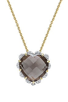 14 Kt Yellow Gold Heart Pendant Necklace With Smoky Quartz