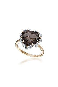 14 Kt Yellow Gold Heart Ring With Smoky Quartz