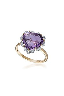 14 Kt Yellow Gold Heart Ring With Purple Amethyst