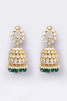 Gold Plated Moissanite Polki Jhumkas In Sterling Silver