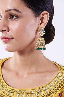 Gold Plated Moissanite Polki Jhumkas In Sterling Silver