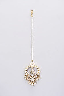 Gold Plated Moissanite Polki Maang Tikka In Sterling Silver