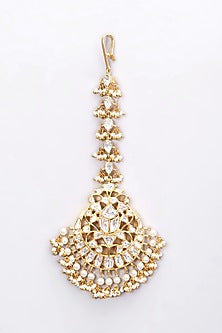 Gold Plated Pearl Maang Tikka In Sterling Silver