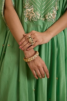 Gold Plated Kundan Polki & Ruby Stone Kada In Sterling Silver