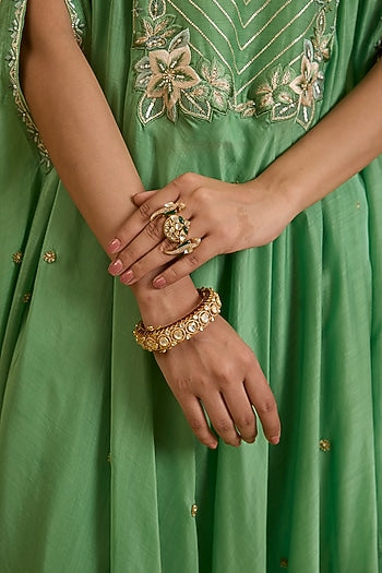 Gold Plated Kundan Polki & Ruby Stone Kada In Sterling Silver