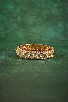 Gold Plated Kundan Polki & Ruby Stone Kada In Sterling Silver