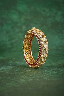 Gold Plated Kundan Polki & Ruby Stone Kada In Sterling Silver