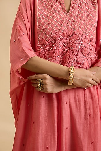 Gold Plated Kundan Polki & Ruby Stone Kada In Sterling Silver