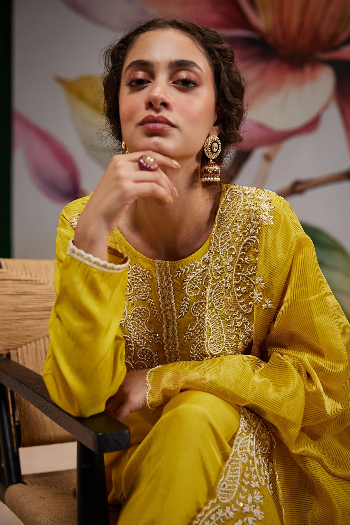 Gold Plated Kundan Polki Enameled Jhumka Earrings In Sterling Silver