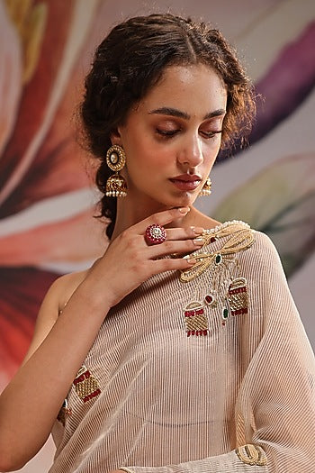 Gold Plated Kundan Polki & Ruby Stone Ring In Sterling Silver