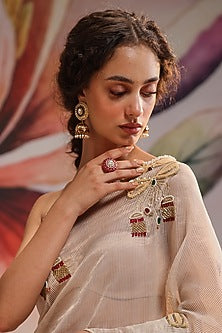 Gold Plated Kundan Polki & Ruby Stone Ring In Sterling Silver