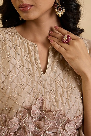 Gold Plated Kundan Polki & Ruby Stone Ring In Sterling Silver