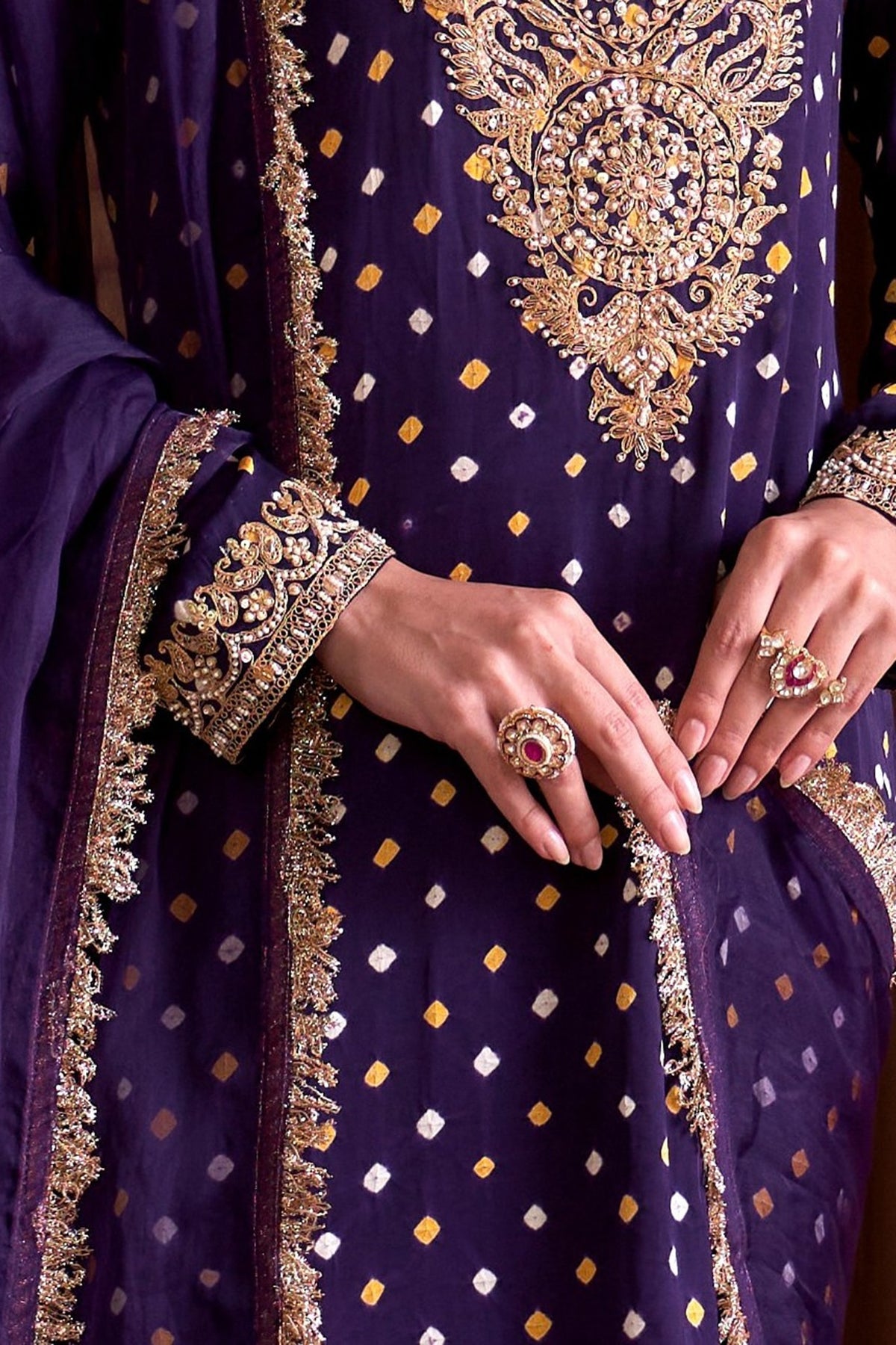 Gold Plated Kundan Polki & Ruby Stone Ring In Sterling Silver