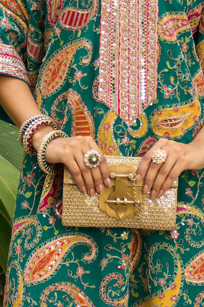 Gold Plated Kundan Polki & Emerald Stone Ring In Sterling Silver