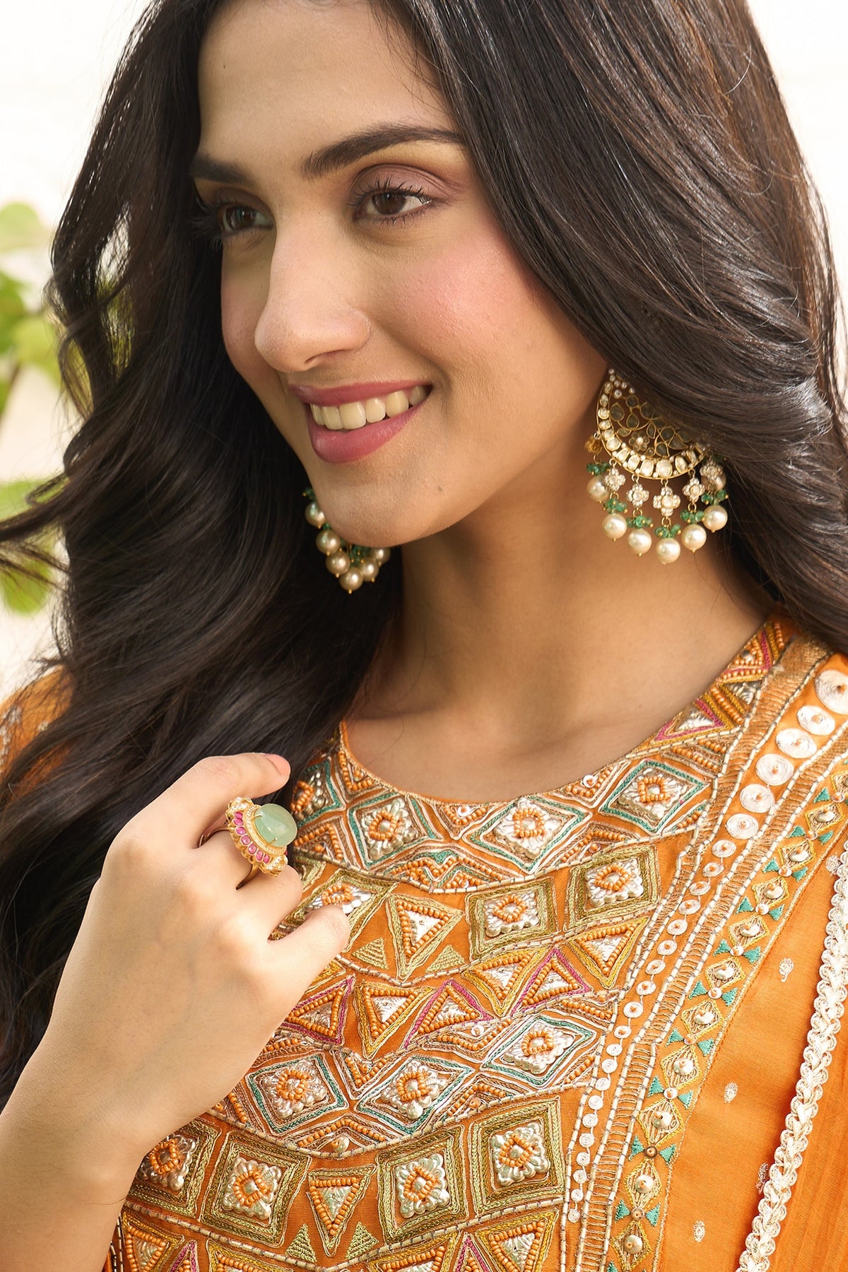 Gold Plated Kundan Polki & Ruby Stone Ring In Sterling Silver