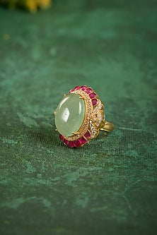 Gold Plated Kundan Polki & Ruby Stone Ring In Sterling Silver