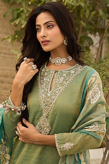 Gold Plated Kundan Polki & Ruby Stone Kada In Sterling Silver