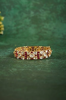 Gold Plated Kundan Polki & Ruby Stone Kada In Sterling Silver