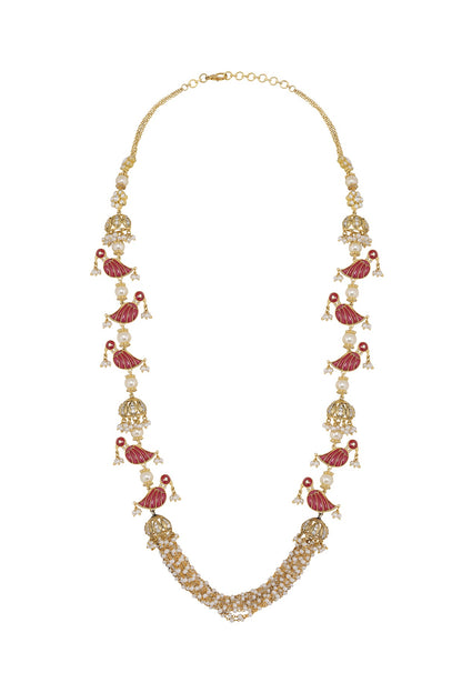 Gold Finish Kundan Polki & Pearl Mala Necklace In Sterling Silver