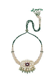 Gold Finish Kundan Polki Choker Necklace In Sterling Silver