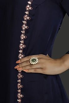 Gold Finish Kundan Polki Ring In Sterling Silver