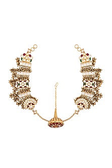 Gold Finish Kundan Polki Mathapatti In Sterling Silver