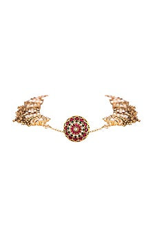 Gold Finish Kundan Polki Mathapatti In Sterling Silver