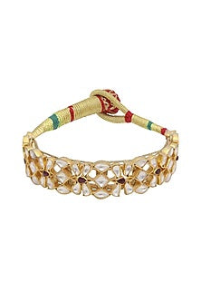 Gold Finish Kundan Polki Poronchi Bracelet In Sterling Silver