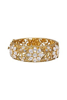 Gold Finish Kundan Polki Cutwork Jali Kada In Sterling Silver