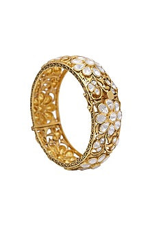 Gold Finish Kundan Polki Cutwork Jali Kada In Sterling Silver