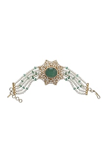 Gold Finish Kundan Polki & Pearl Bracelet In Sterling Silver