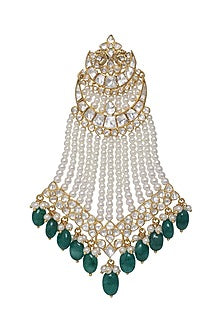Gold Finish Kundan Polki & Pearl Pasa In Sterling Silver
