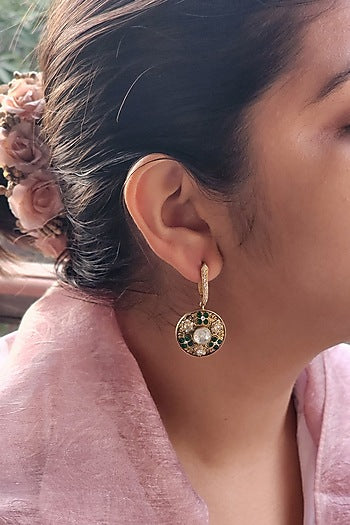Gold Plated Emerald Stone Bali Earrings In Sterling Silver
