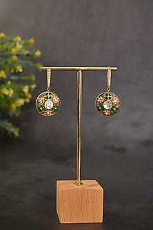 Gold Plated Emerald Stone Bali Earrings In Sterling Silver