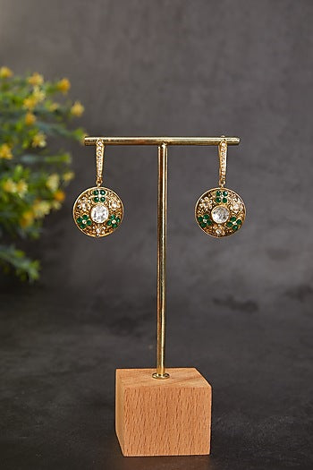 Gold Plated Emerald Stone Bali Earrings In Sterling Silver