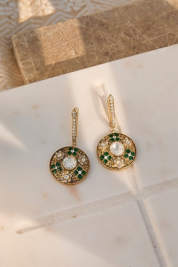 Gold Plated Emerald Stone Bali Earrings In Sterling Silver