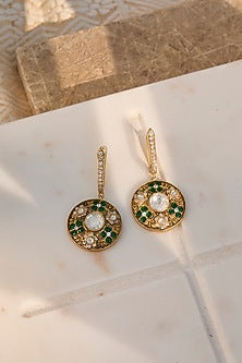 Gold Plated Emerald Stone Bali Earrings In Sterling Silver
