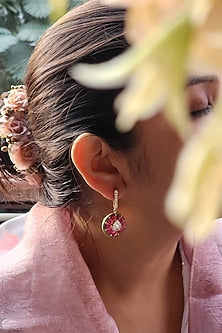 Gold Plated Ruby Stone Bali Earrings In Sterling Silver