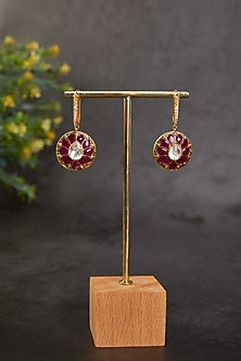 Gold Plated Ruby Stone Bali Earrings In Sterling Silver