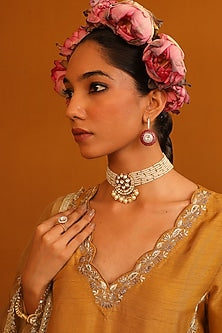 Gold Plated Ruby Stone Bali Earrings In Sterling Silver