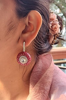 Gold Plated Ruby Stone Bali Earrings In Sterling Silver