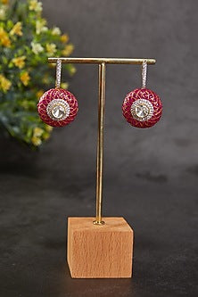 Gold Plated Ruby Stone Bali Earrings In Sterling Silver