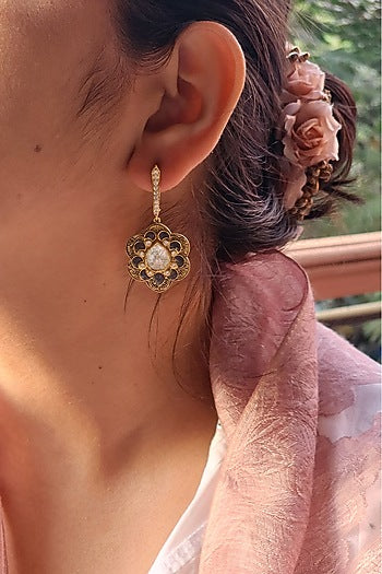 Gold Plated Tanzanite Blue Stone Bali Earrings In Sterling Silver