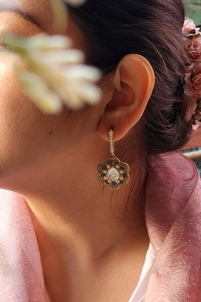 Gold Plated Tanzanite Blue Stone Bali Earrings In Sterling Silver