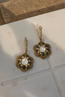 Gold Plated Tanzanite Blue Stone Bali Earrings In Sterling Silver