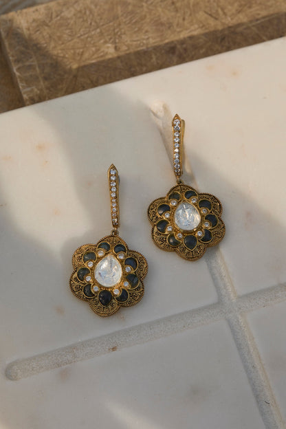 Gold Plated Tanzanite Blue Stone Bali Earrings In Sterling Silver
