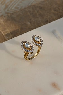 Gold Plated Marquise Motif Ring In Sterling Silver
