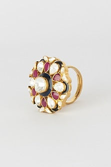 Gold Finish Enameled Ring In 92.5 Sterling Silver