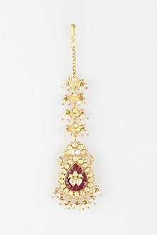 Gold Finish Pearl Maang Tikka In 92.5 Sterling Silver